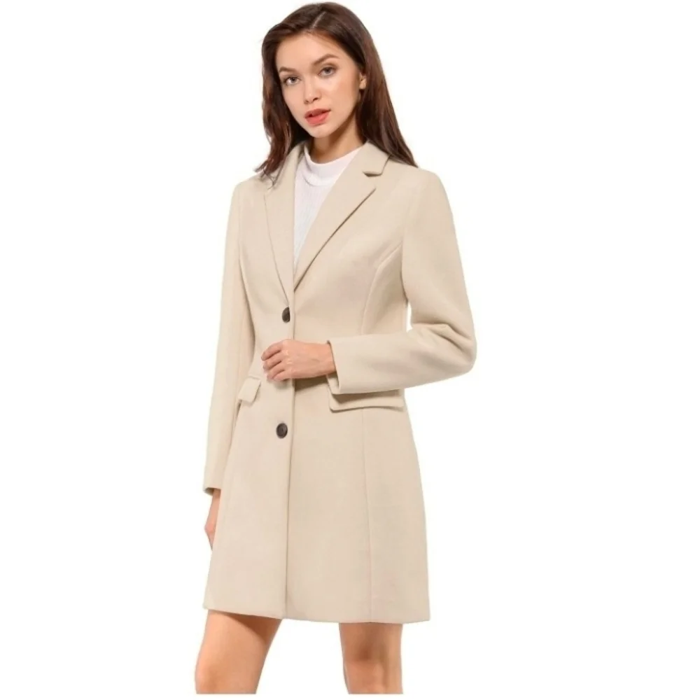 Allegra K Women Notched Lapel Single Breasted Outwear Winter Coat